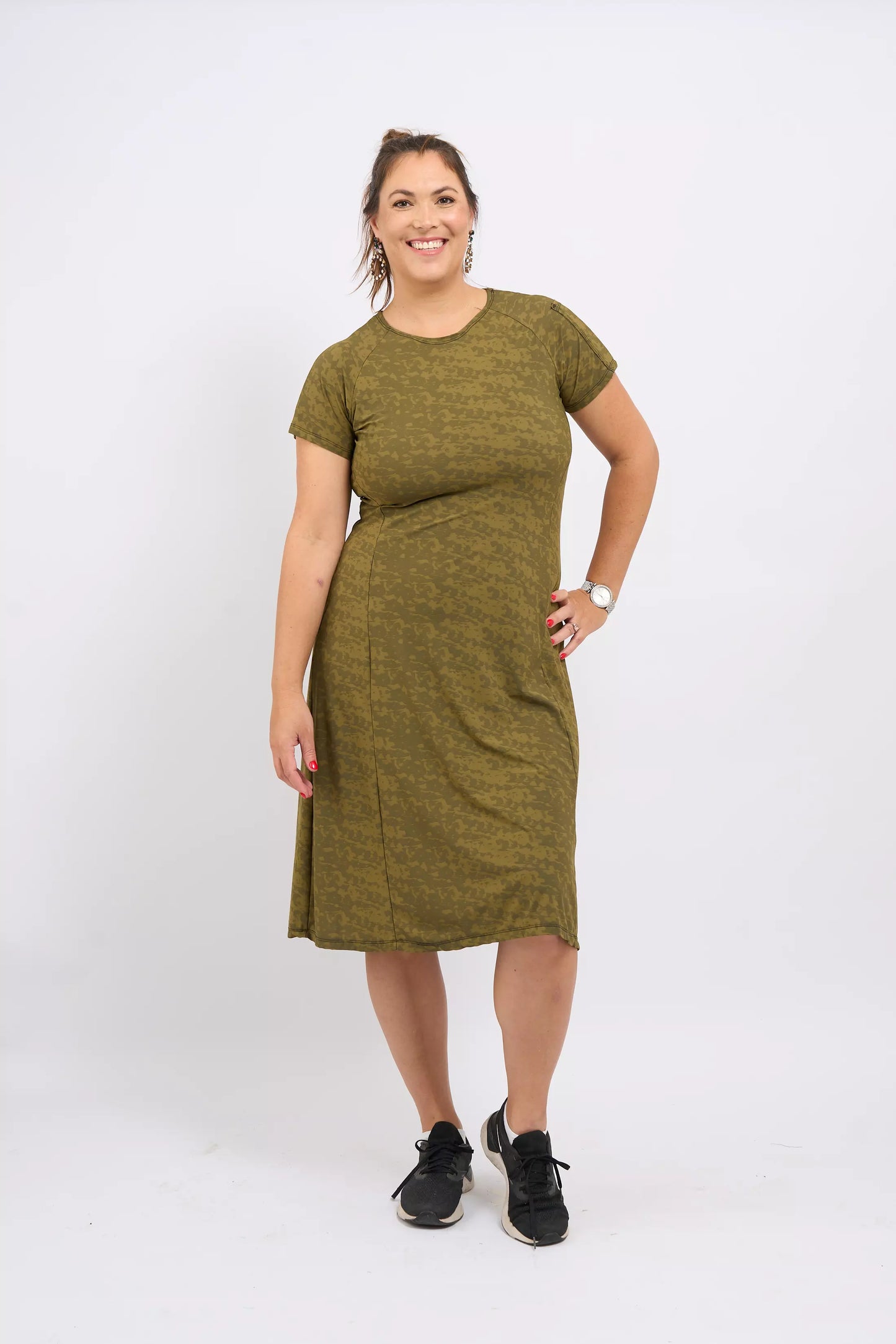 Golden Olive Short Sleeve Running Dress