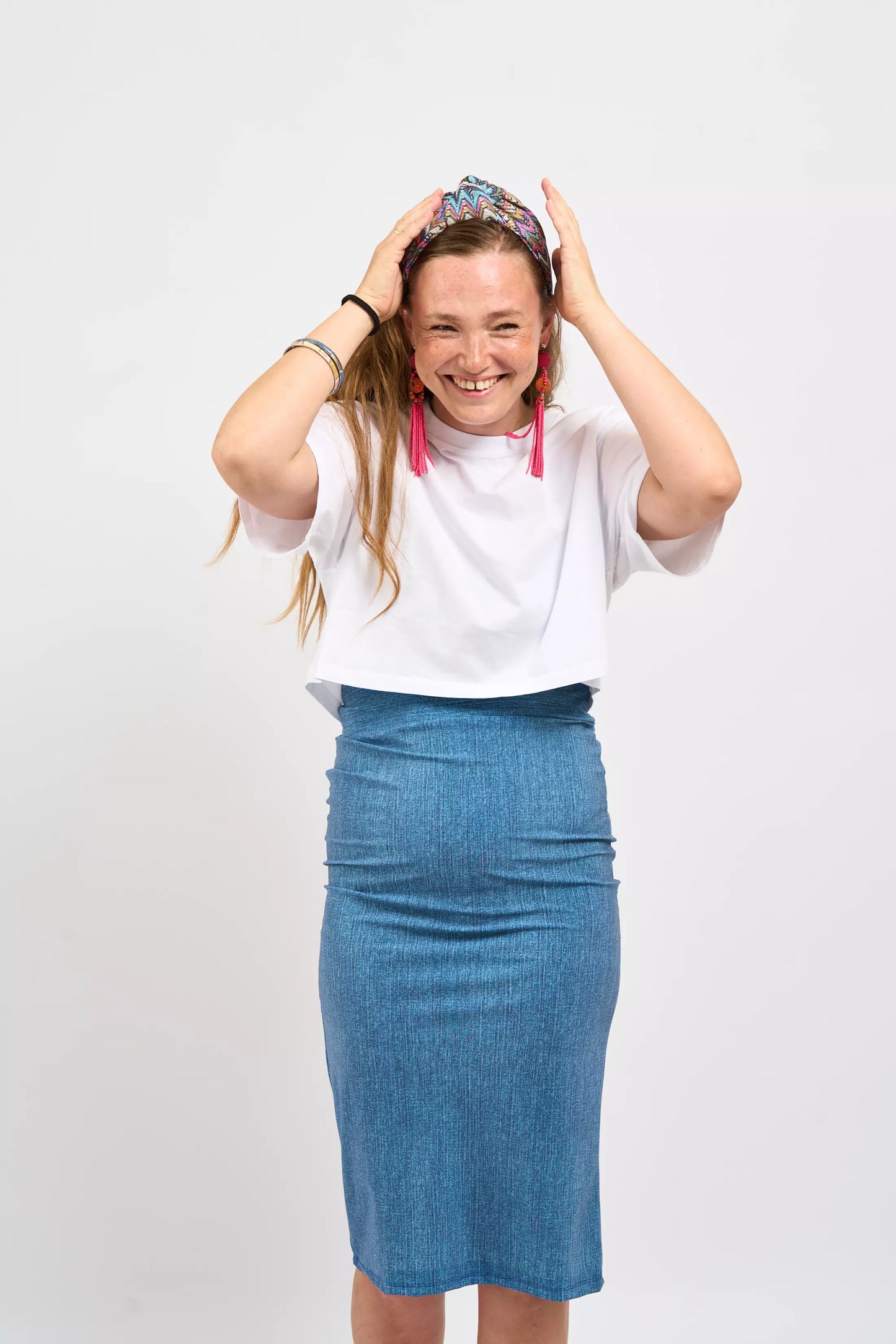 Stretch Denim Pencil Skirt