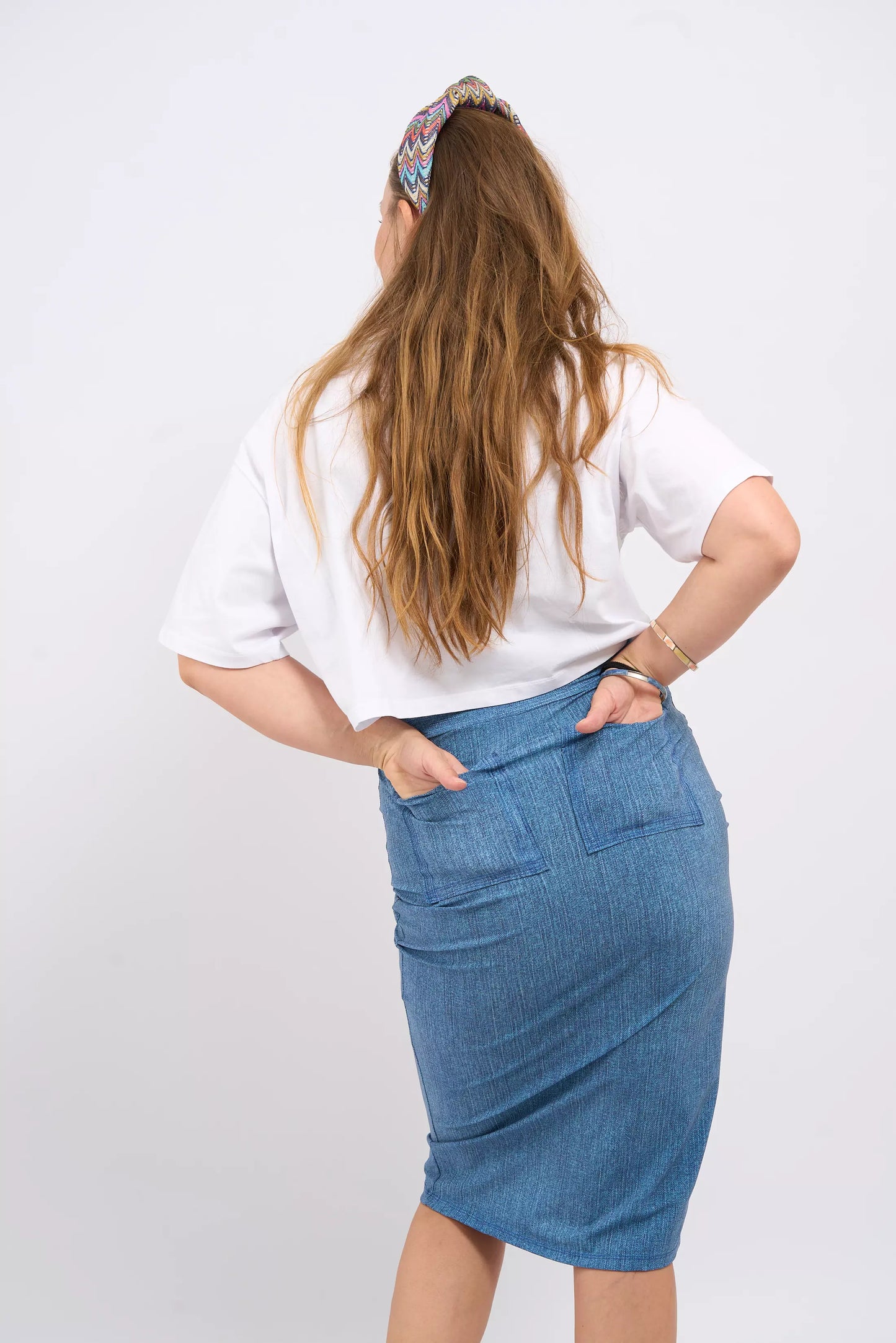 Stretch Denim Pencil Skirt