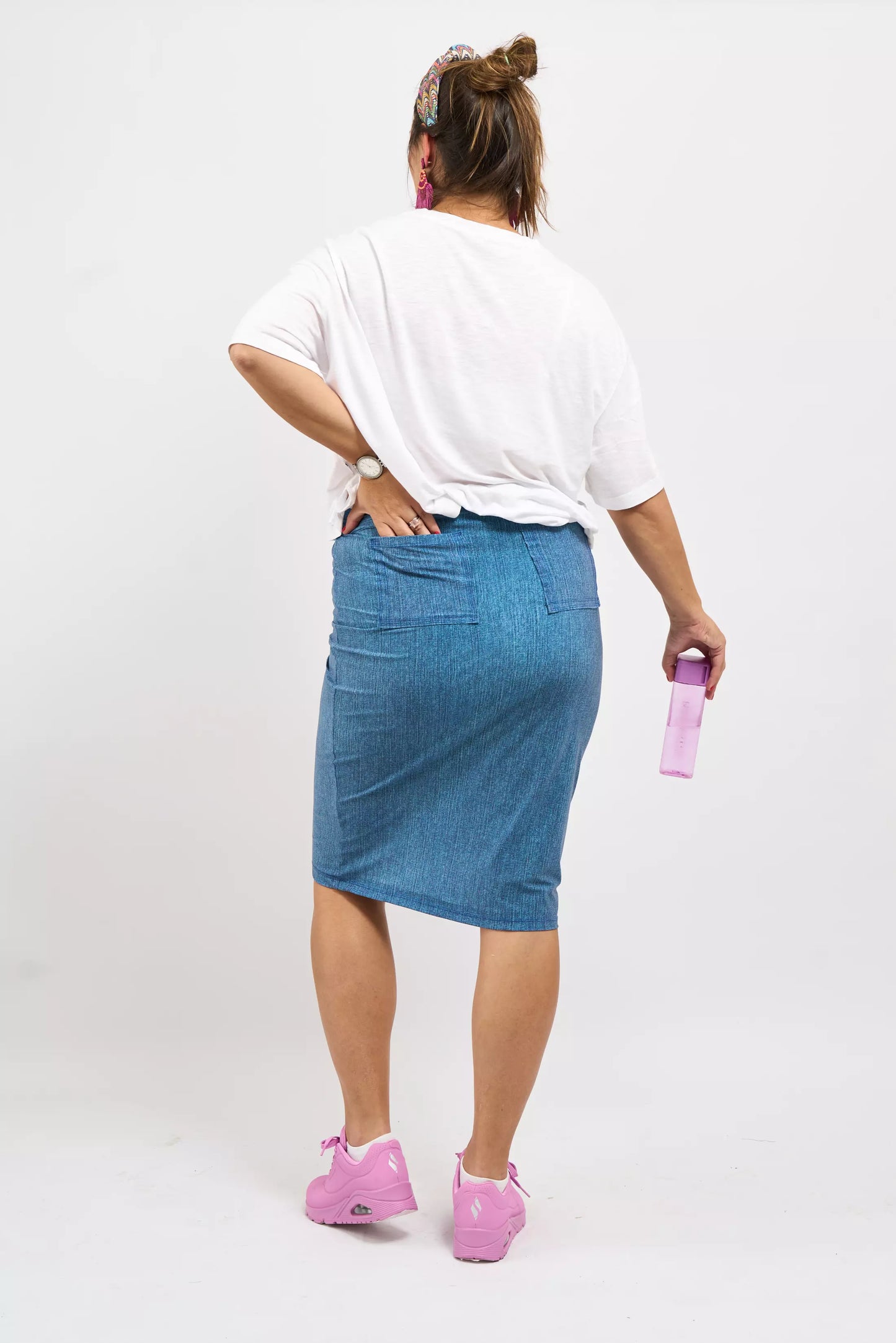 Stretch Denim Pencil Skirt