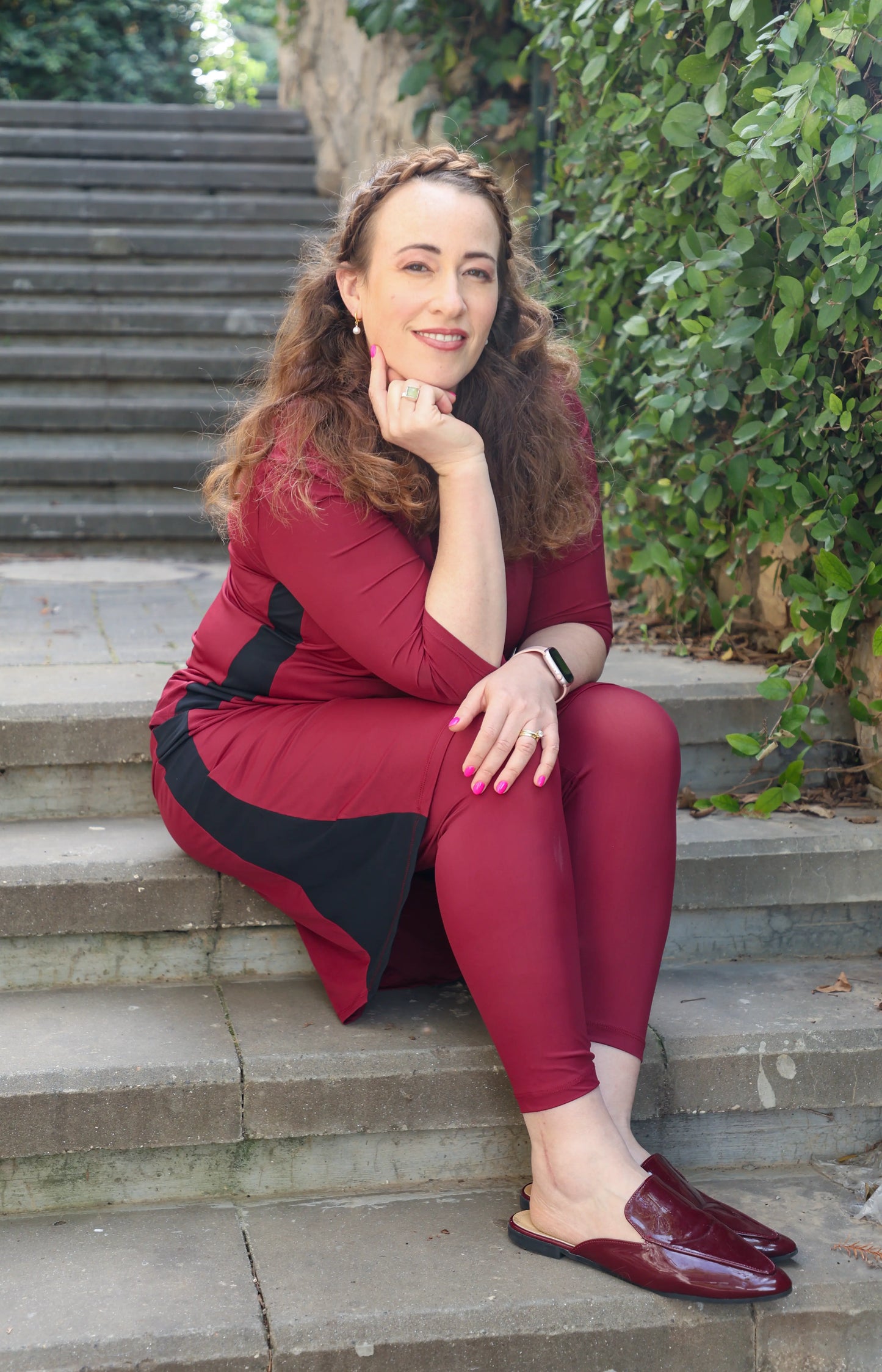 Burgundy Exercise Shirt- Long Torso