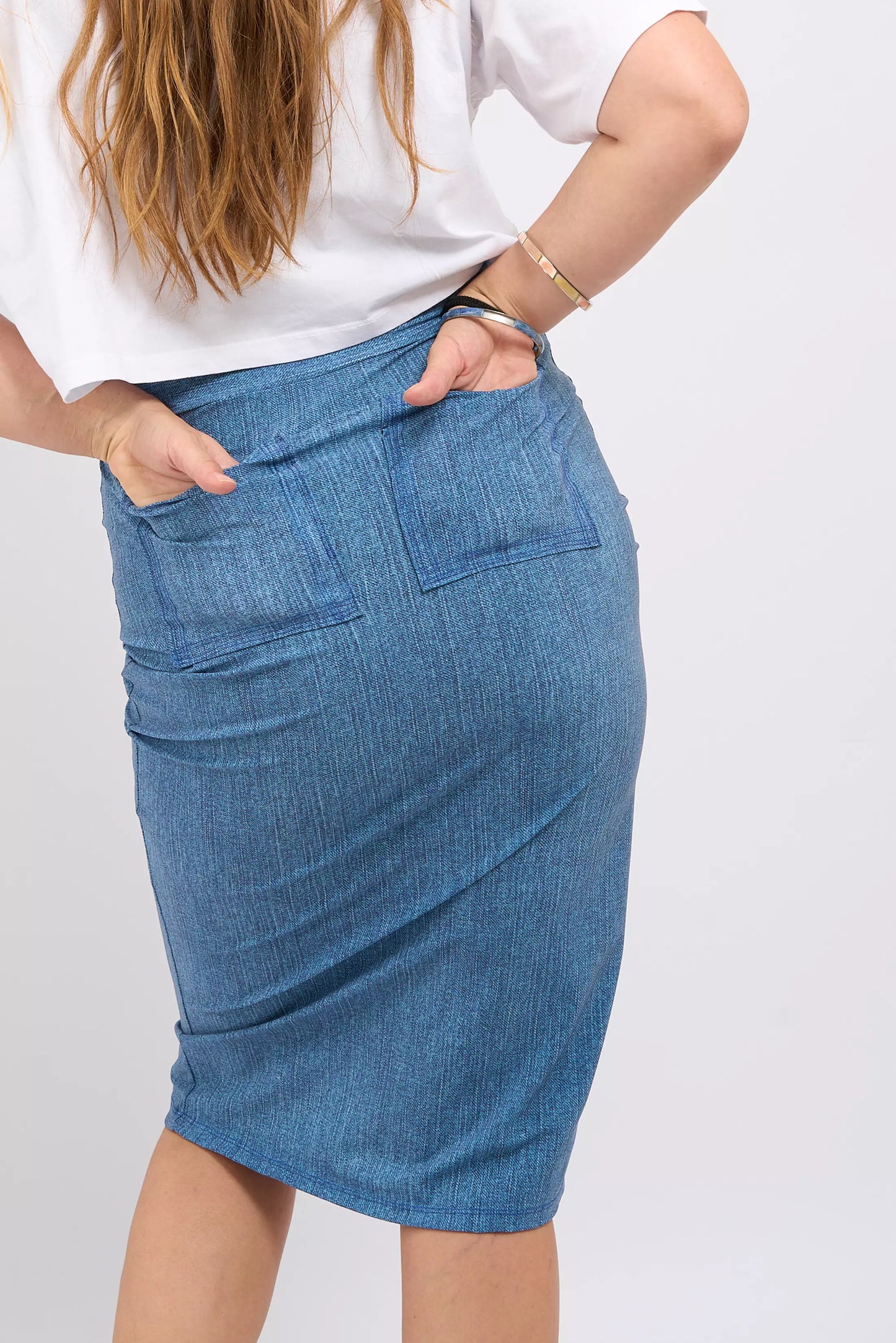 Stretch Denim Pencil Skirt