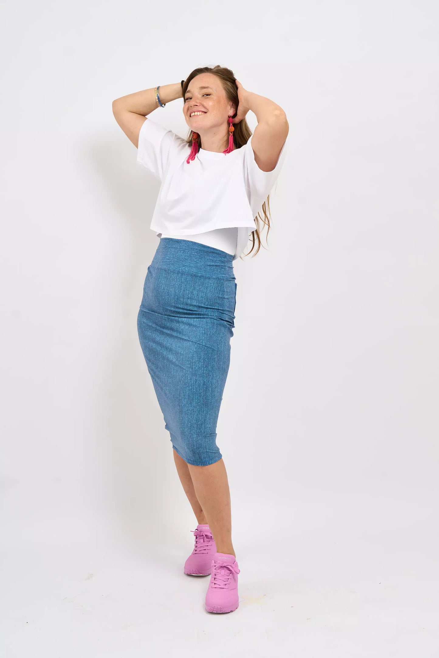 Stretch Denim Pencil Skirt