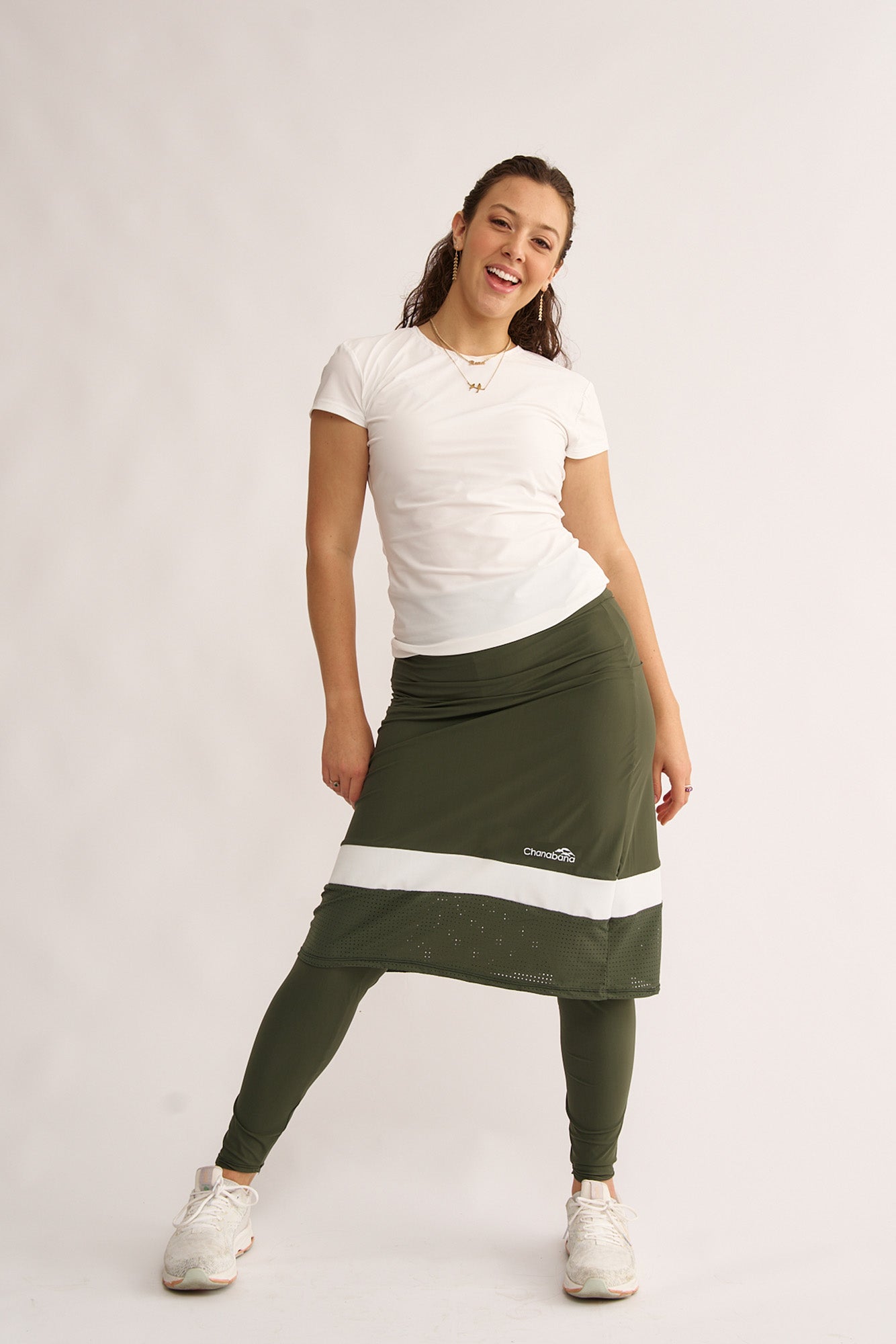 Olive and White Mesh Skirt